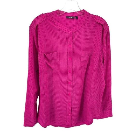 Apt 9 Womens Button Up Shirt Long Sleeve Geometric Pocket Pink Size XL - Picture 8 of 9